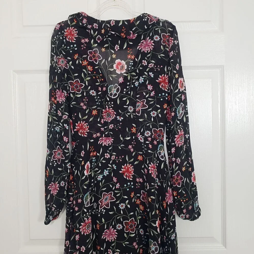 & Other Stories Dark Floral Midi Dress Cottage Lightweight Black Womens Size 4